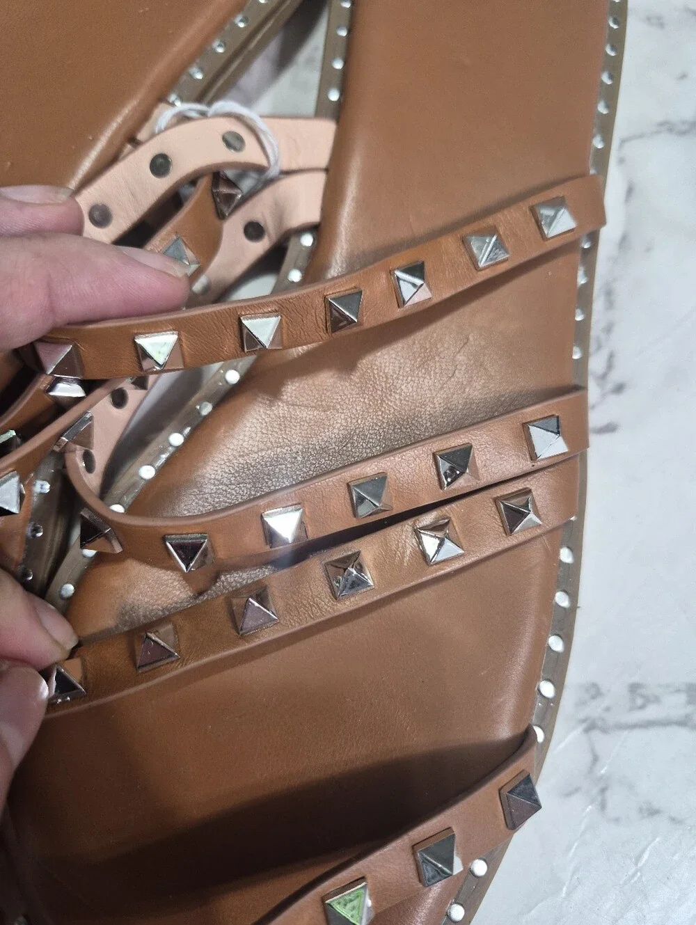 Studded Brown Slide Sandals